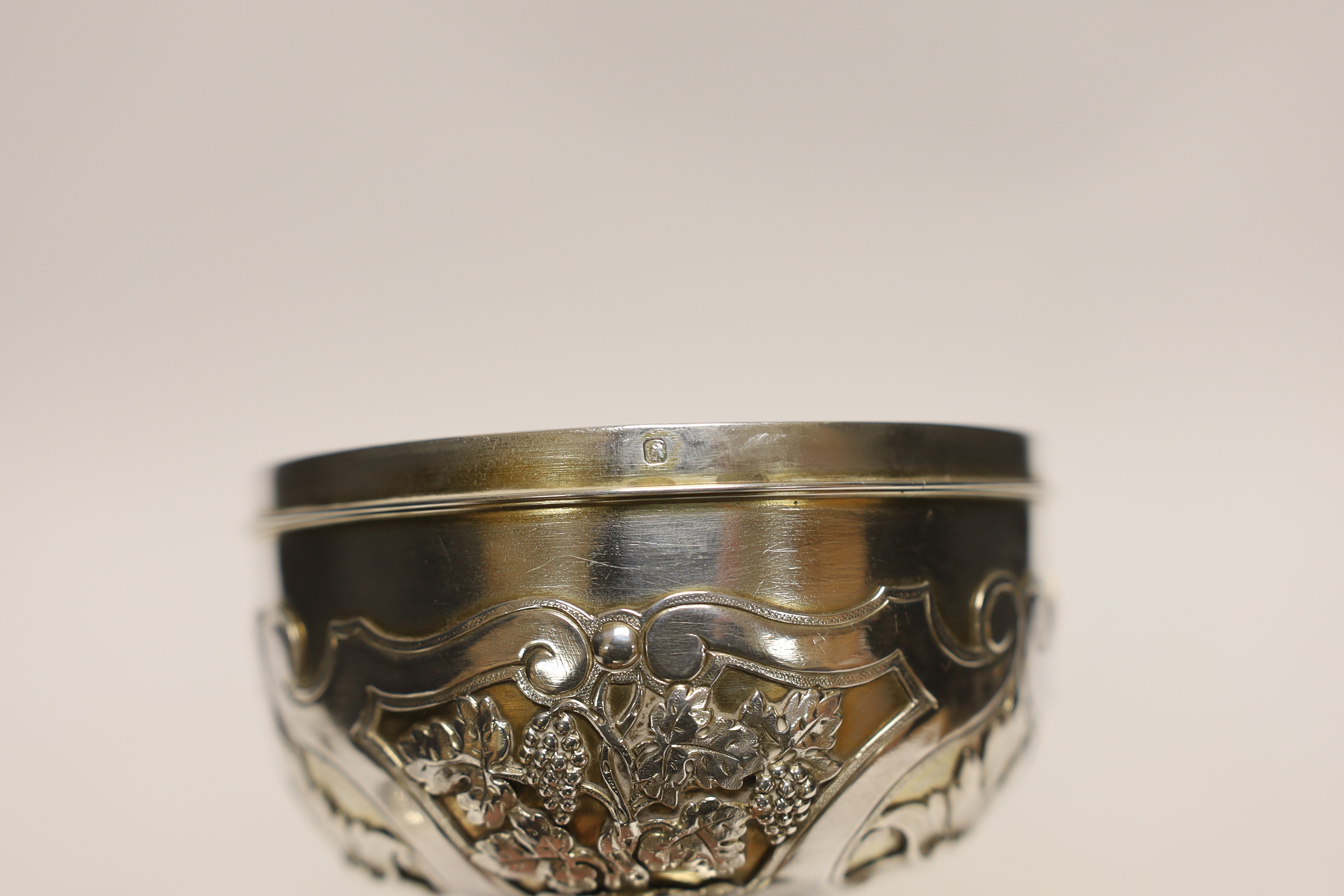 A late 19th/early 20th century French 950 standard white metal ciborium and cover, maker ?T, height 27cm, 13.1oz.